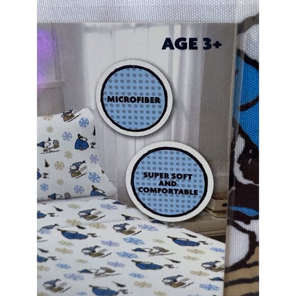 Peanuts Snoopy Puffy Coat FULL SIZE Sheet Set Christmas Puffer Jacket White Blue - Picture 3 of 13